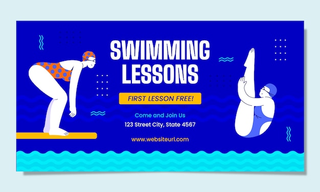 Plantilla de facebook de lecciones de natación de diseño plano