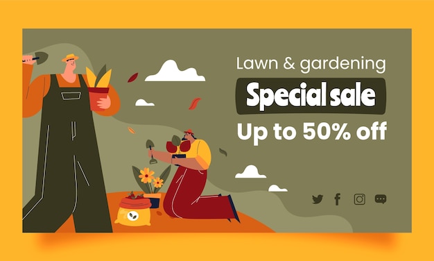 Vector gratuito plantilla de facebook de oferta de jardinería dibujada a mano