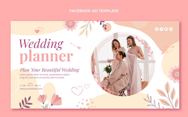 Vector gratuito plantilla de facebook de organizador de bodas dibujada a mano