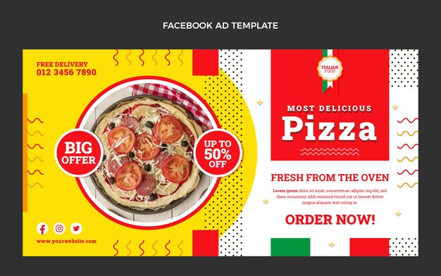 Plantilla de facebook de pizza de diseño plano