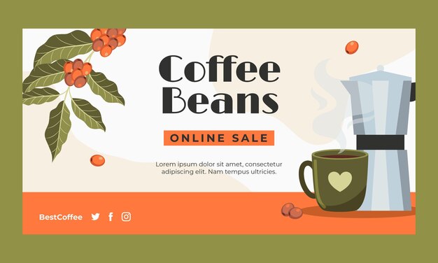 Plantilla de facebook de plantación de café dibujada a mano