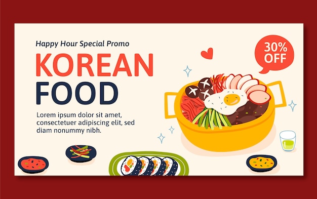 Vector gratuito plantilla de facebook de restaurante coreano dibujada a mano