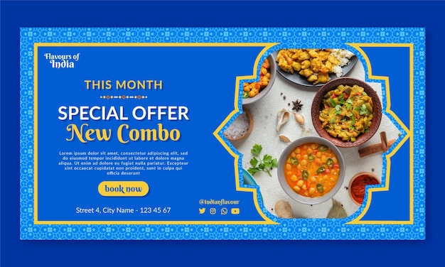Vector gratuito plantilla de facebook de restaurante indio de diseño plano
