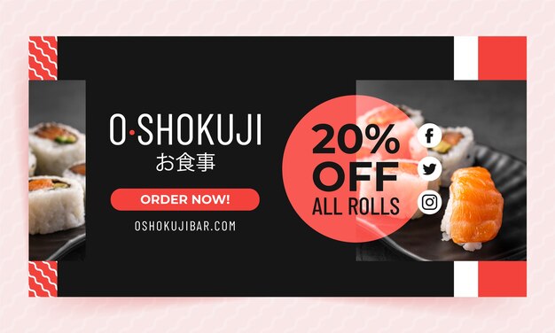 Plantilla de facebook de restaurante japonés de diseño plano
