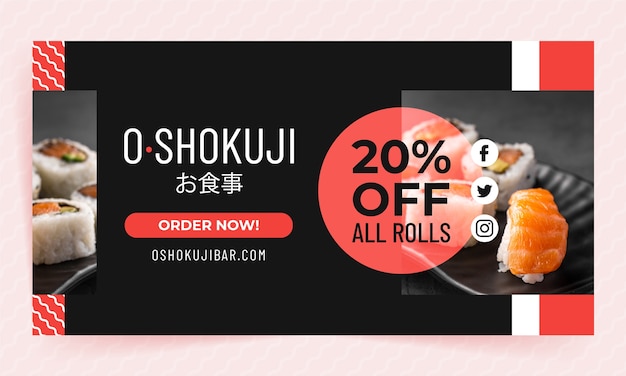 Plantilla de facebook de restaurante japonés de diseño plano