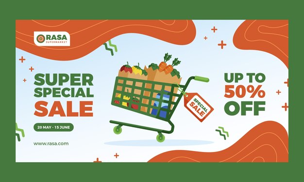 Plantilla de facebook de supermercado de diseño plano