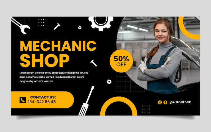 Vector gratuito plantilla de facebook de taller de reparación de diseño plano
