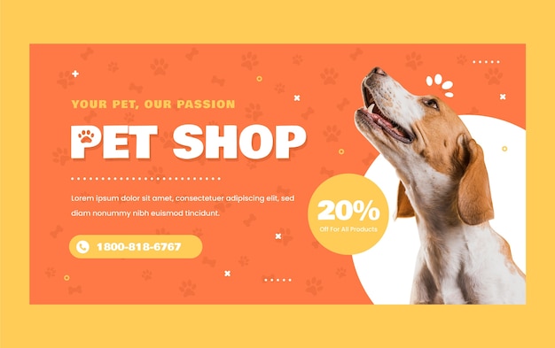 Vector gratuito plantilla de facebook de tienda de mascotas de diseño plano