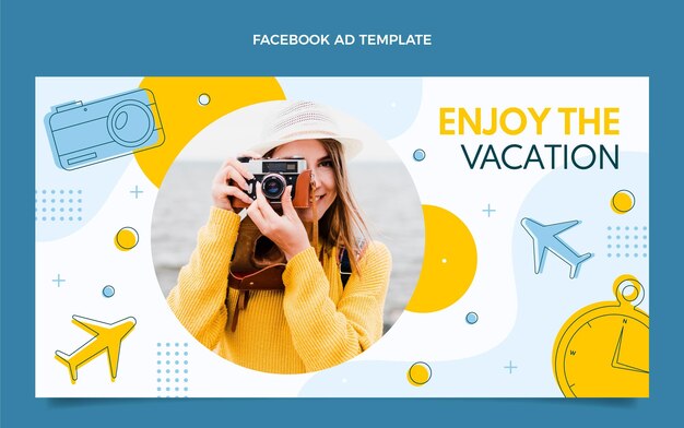 Plantilla de facebook de vacaciones de viaje de diseño plano