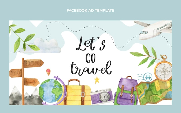 Vector gratuito plantilla de facebook de viajes en acuarela