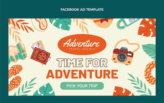 Vector gratuito plantilla de facebook de viajes de diseño plano