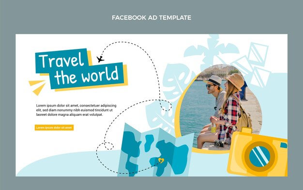 Plantilla de facebook de viajes de diseño plano