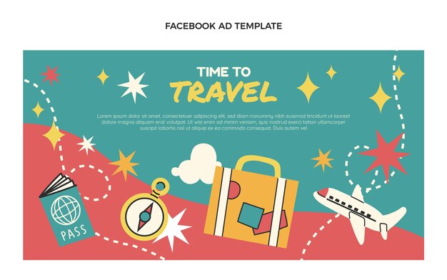 Plantilla de facebook de viajes de diseño plano