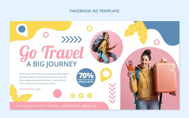 Plantilla de facebook de viajes de diseño plano