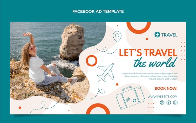 Vector gratuito plantilla de facebook de viajes de diseño plano