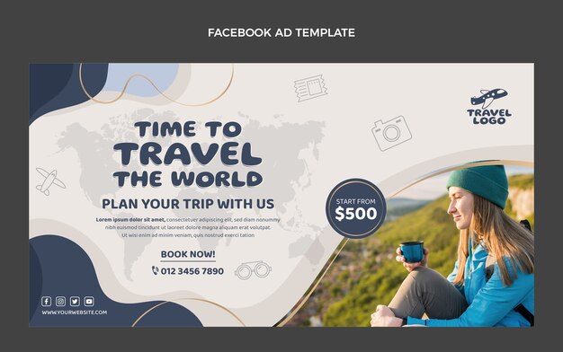 Plantilla de facebook de viajes de diseño plano