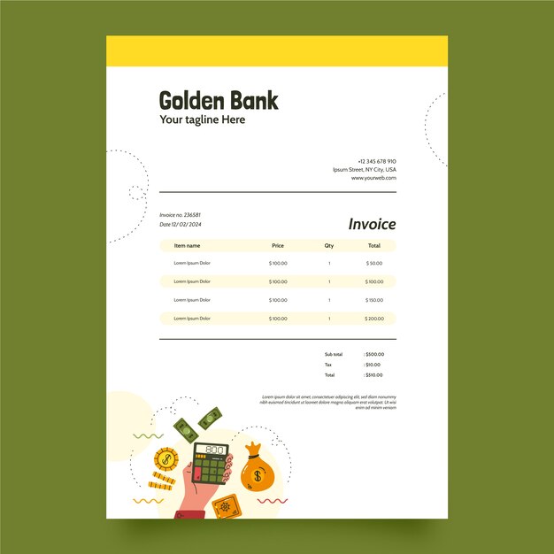 Plantilla de factura para banco y finanzas.