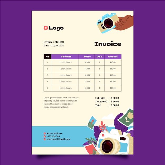 Plantilla de factura para la carrera y el hobby del fotógrafo.