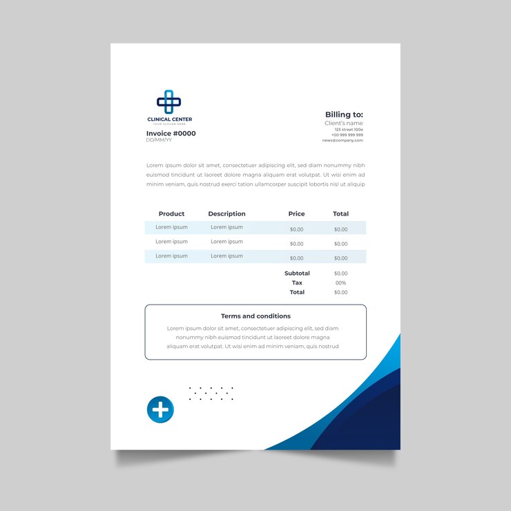 Vector gratuito plantilla de factura de centro médico degradado