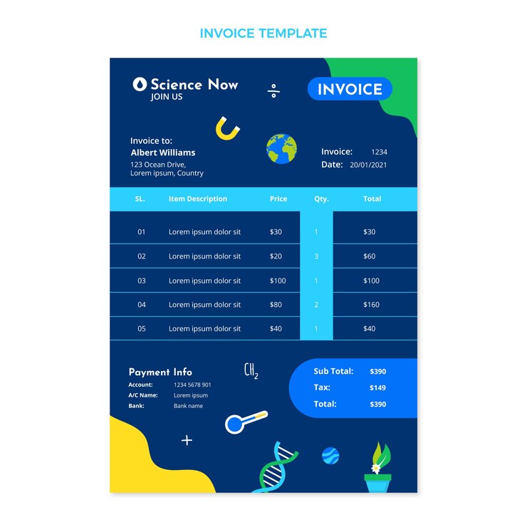 Vector gratuito plantilla de factura de ciencia de diseño plano