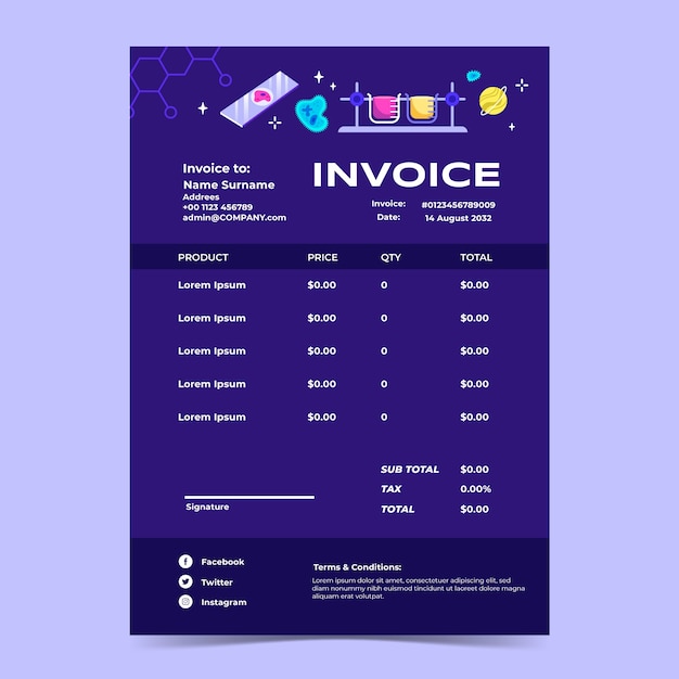 Vector gratuito plantilla de factura para ciencia e investigación.