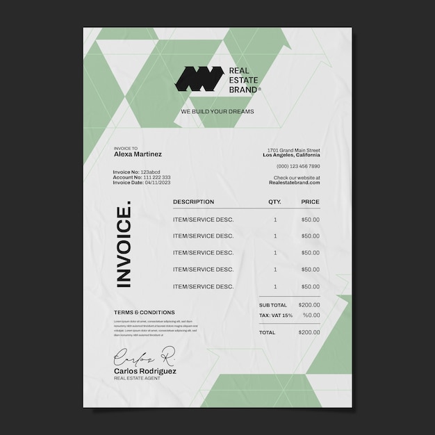 Plantilla de factura comercial de bienes raíces