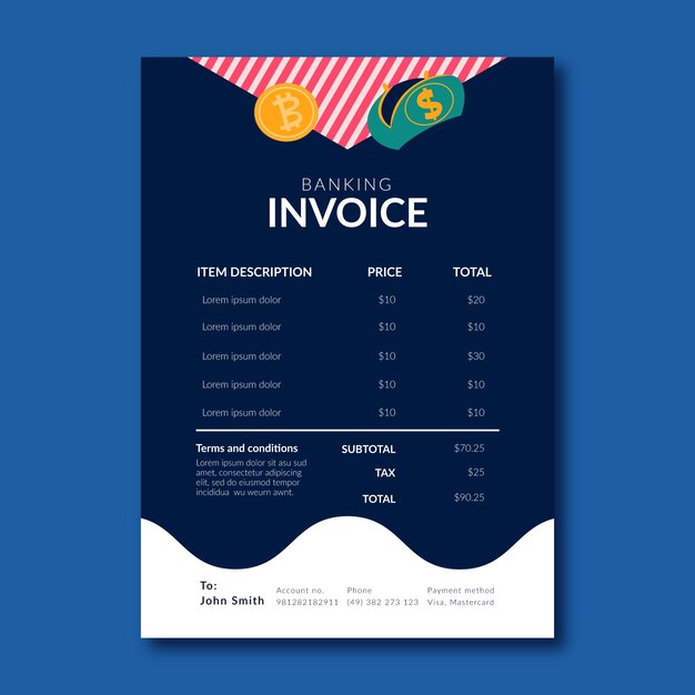 Plantilla de factura de concepto de banco de diseño plano