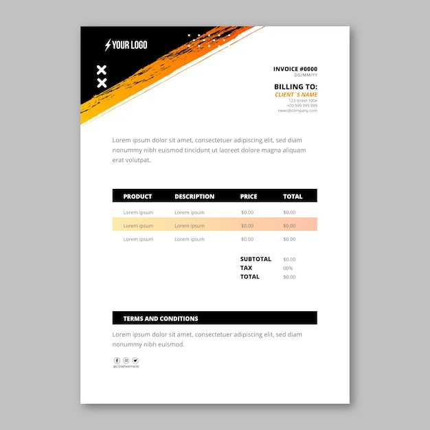 Vector gratuito plantilla de factura de entrenamiento y ejercicio de gimnasio degradado