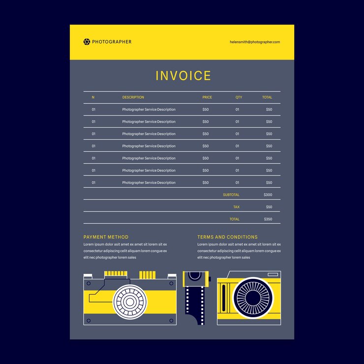 Vector gratuito plantilla de factura de fotógrafo de diseño plano