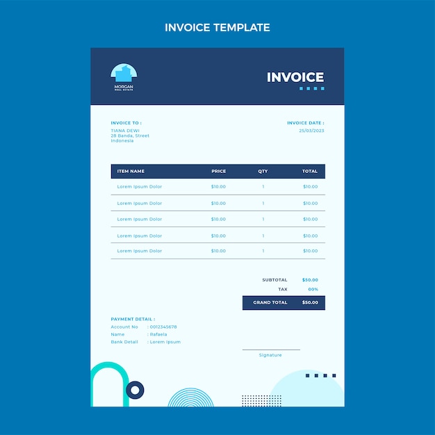 Vector gratuito plantilla de factura inmobiliaria geométrica de diseño plano