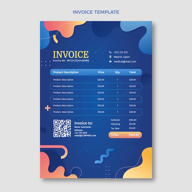 Vector gratuito plantilla de factura médica degradada