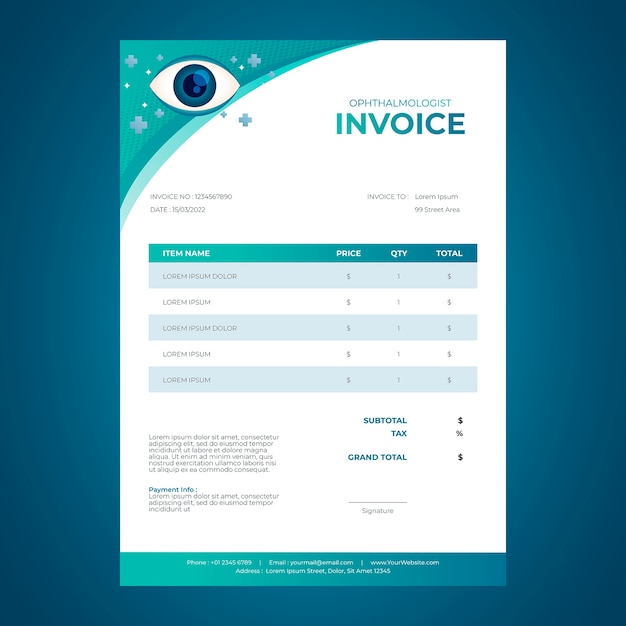Vector gratuito plantilla de factura de oftalmólogo degradado