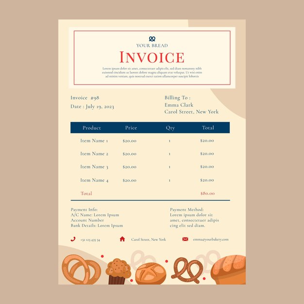 Plantilla de factura de panadería mínima