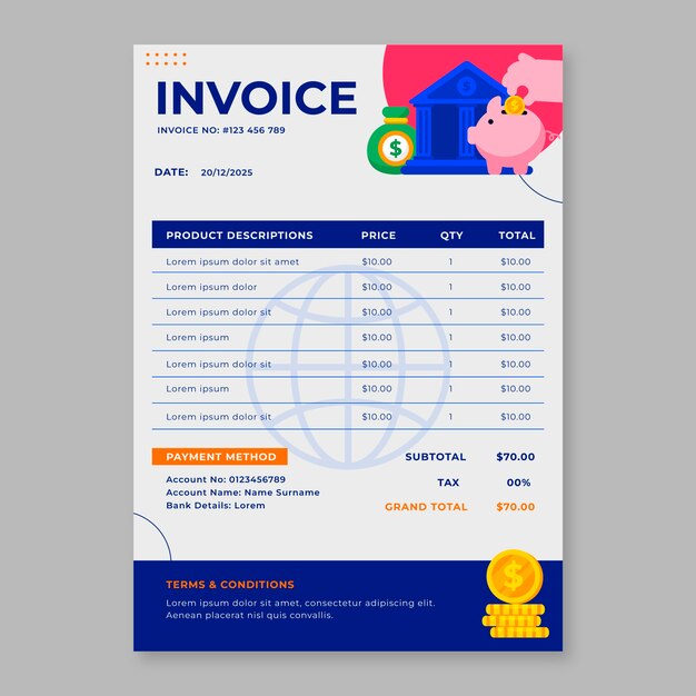 Plantilla de factura plana para banco