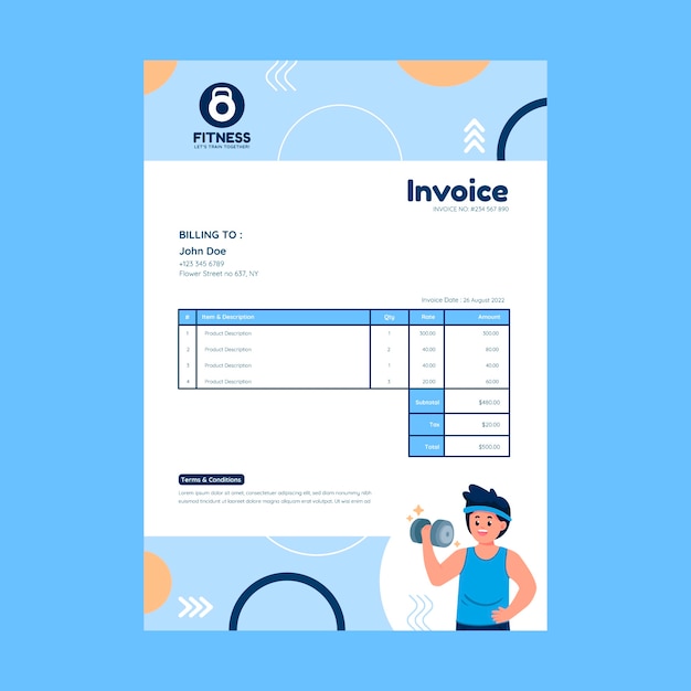 Vector gratuito plantilla de factura plana de gimnasio