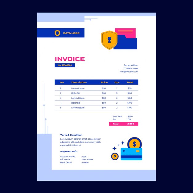 Plantilla de factura de privacidad de datos de diseño plano