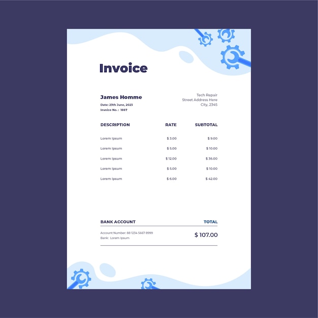 Vector gratuito plantilla de factura de reparación de tecnología dibujada a mano