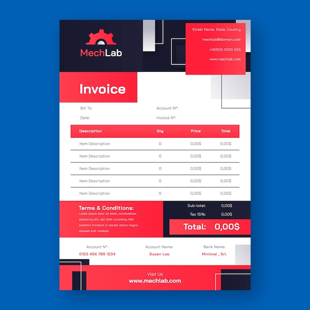 Vector gratuito plantilla de factura de servicio y negocio de taller de reparación de automóviles