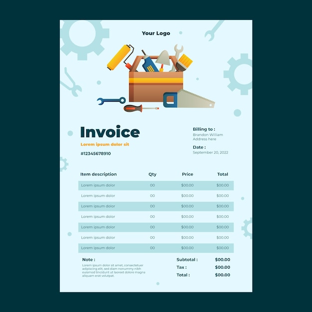 Vector gratuito plantilla de factura de servicio y negocio de taller de reparación de automóviles