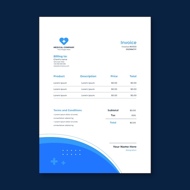 Vector gratuito plantilla de factura del sistema sanitario