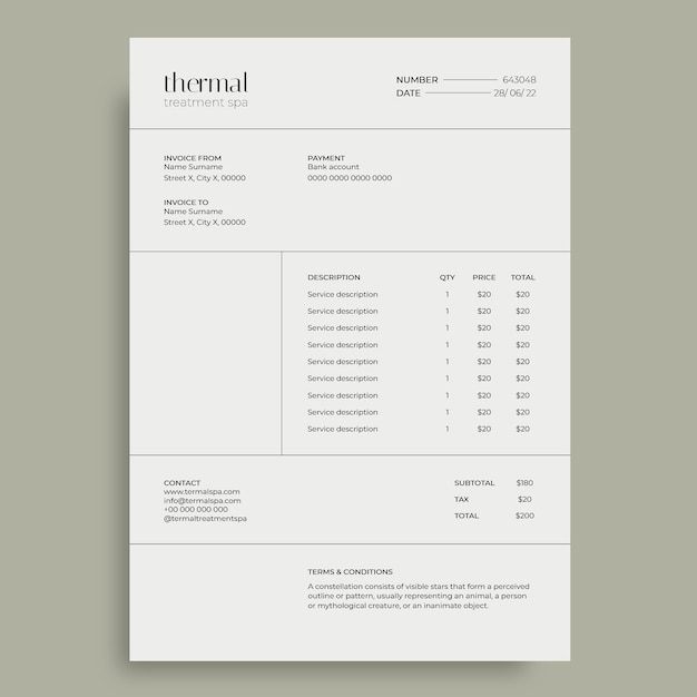 Plantilla de factura de spa de tratamiento térmico minimalista