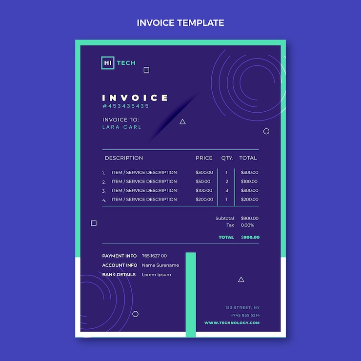 Vector gratuito plantilla de factura de tecnología de diseño plano