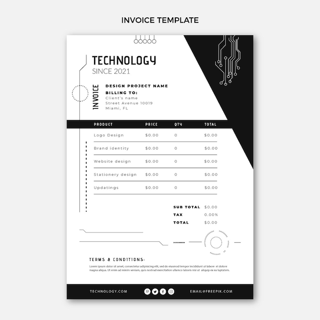 Plantilla de factura de tecnología mínima de diseño plano