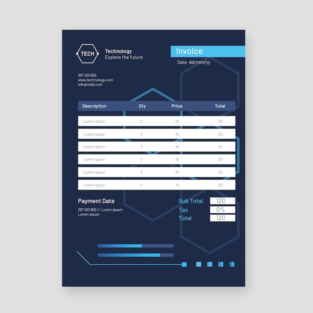 Plantilla de factura de tecnología mínima de diseño plano