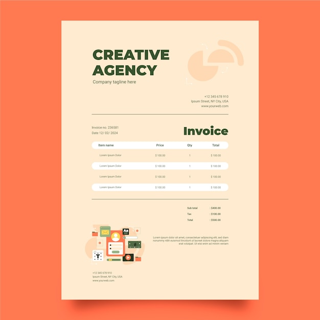 Vector gratuito plantilla de factura de trabajo de diseño web