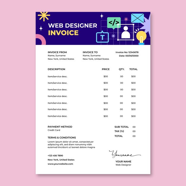 Plantilla de factura de trabajo de diseño web