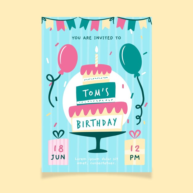 Plantilla de feliz cumpleaños con pastel
