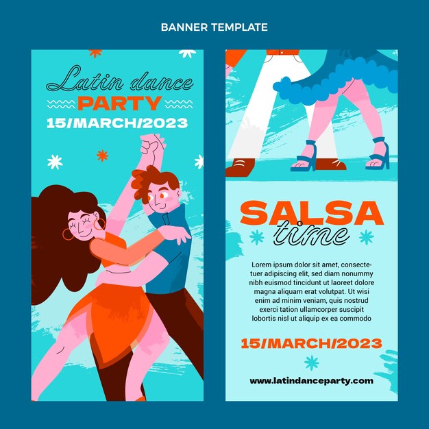 Plantilla de fiesta de baile latino de diseño plano dibujado a mano