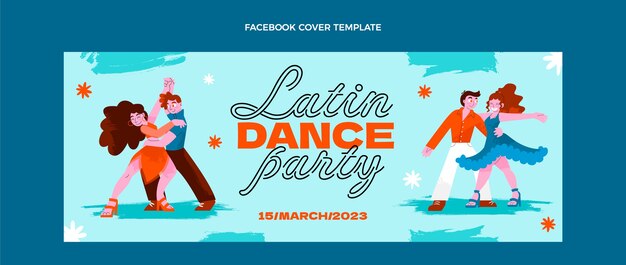 Plantilla de fiesta de baile latino de diseño plano dibujado a mano