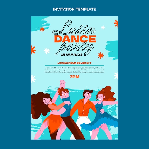 Vector gratuito plantilla de fiesta de baile latino de diseño plano dibujado a mano